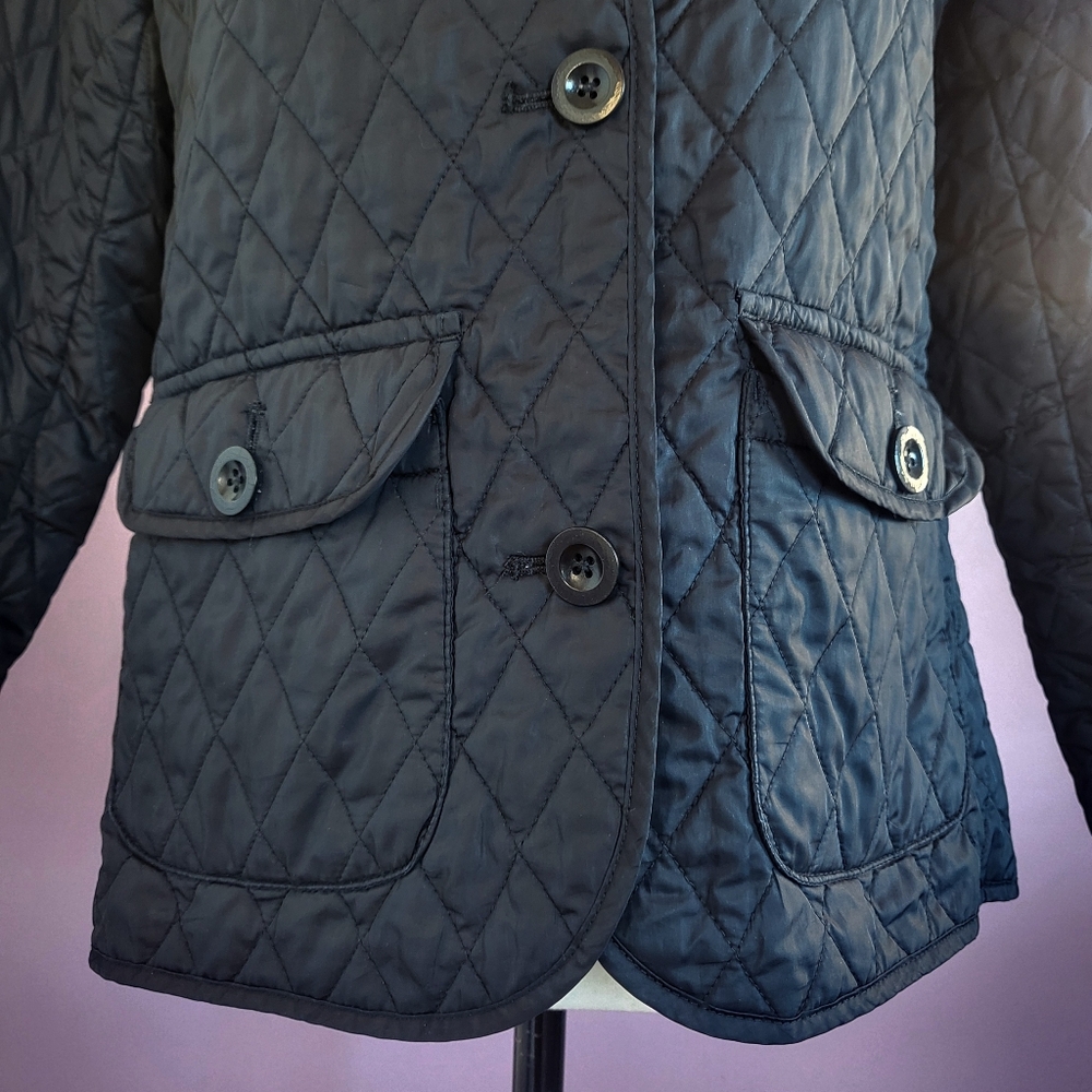 Lands' End Navy Quilted Thermolite Lightweight Waterproof Button Down Jacket - Picture 4 of 11